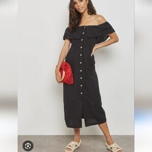 Topshop Linel Black Off The Shoulder Button Dress Size 10